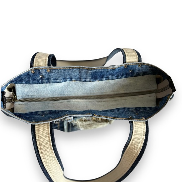 Denim patchwork shoulder bag upcycled jeans boho bag - Picture 14 of 16